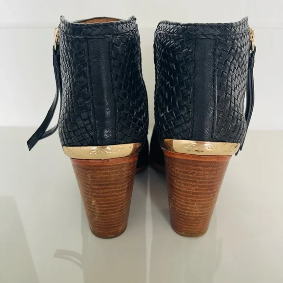 Coach Heidi Black Woven Leather Ankle Bootie Size 8 - Picture 6 of 10
